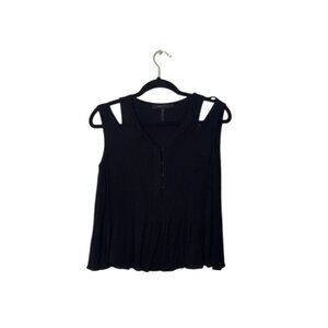 BCBGMAXAZRIA Black Sleeveless Button Front Top M
